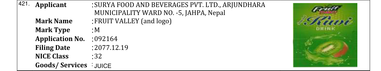 Original bulletin entry for FRUIT VALLEY (and logo)