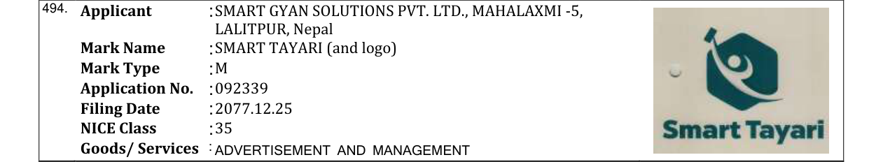 Original bulletin entry for SMART TAYARI (and logo)