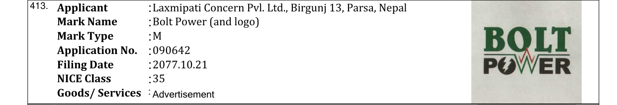 Original bulletin entry for Bolt Power (and logo)