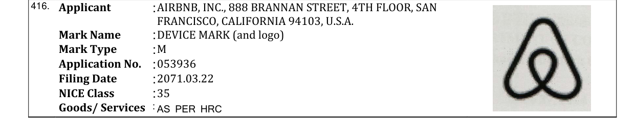 Original bulletin entry for DEVICE MARK (and logo)