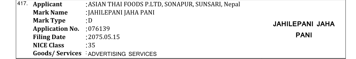 Original bulletin entry for JAHILEPANI JAHA PANI
