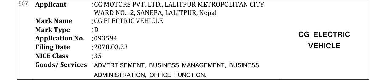 Original bulletin entry for CG ELECTRIC VEHICLE