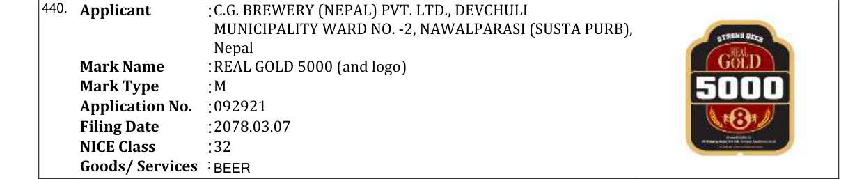 Original bulletin entry for REAL GOLD 5000 (and logo)