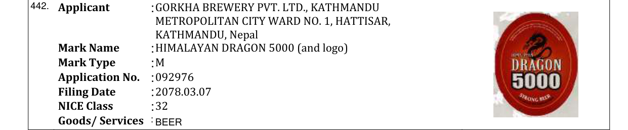 Original bulletin entry for HIMALAYAN DRAGON 5000 (and logo)