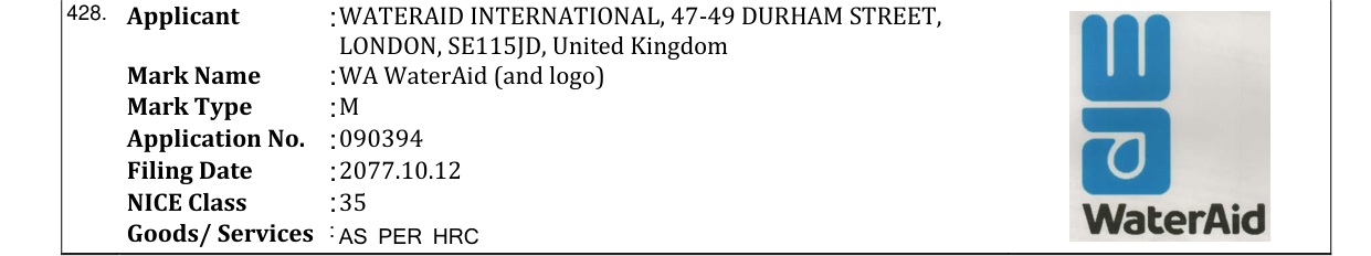 Original bulletin entry for WA WaterAid (and logo)