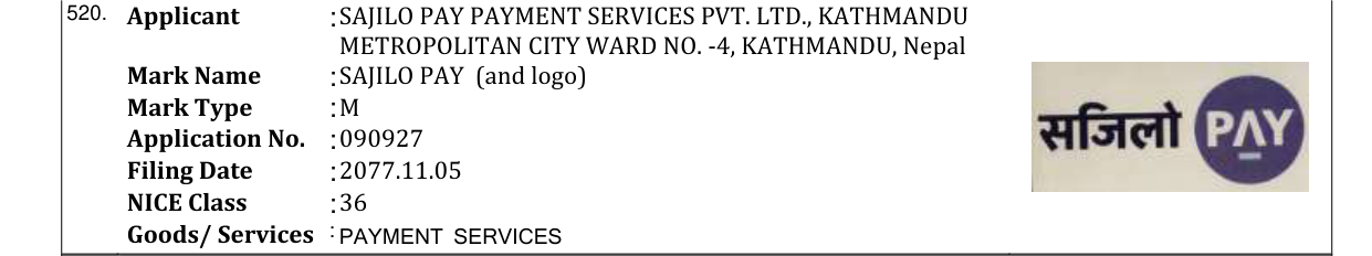 Original bulletin entry for SAJILO PAY (and logo)
