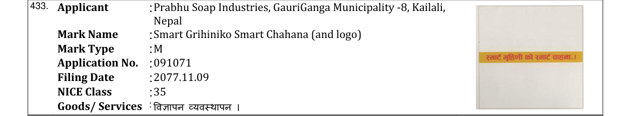 Original bulletin entry for Smart Grihiniko Smart Chahana (and logo)