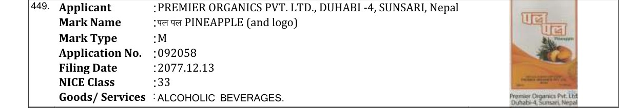 Original bulletin entry for पल पल PINEAPPLE (and logo)
