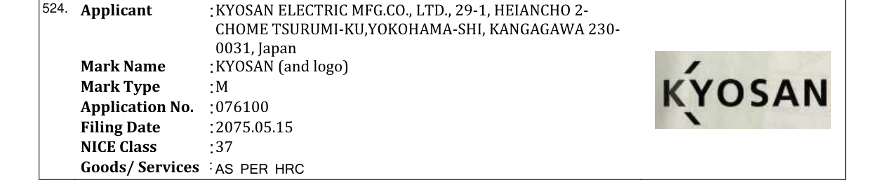 Original bulletin entry for KYOSAN (and logo)