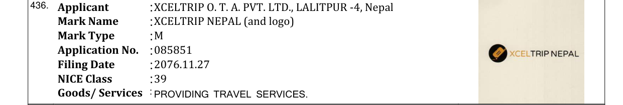 Original bulletin entry for XCELTRIP NEPAL (and logo)