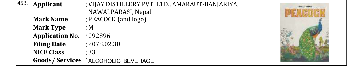 Original bulletin entry for PEACOCK (and logo)
