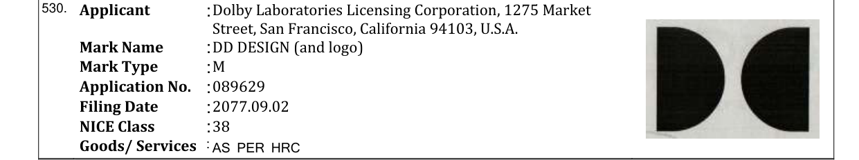 Original bulletin entry for DD DESIGN (and logo)