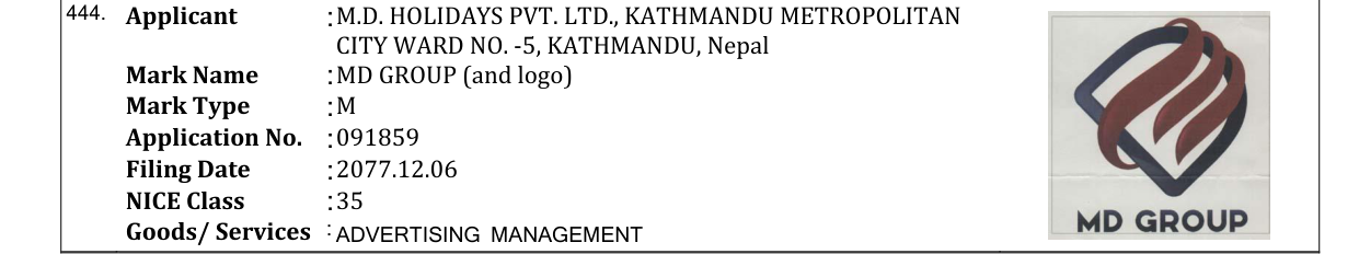 Original bulletin entry for MD GROUP (and logo)
