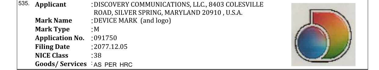Original bulletin entry for DEVICE MARK (and logo)