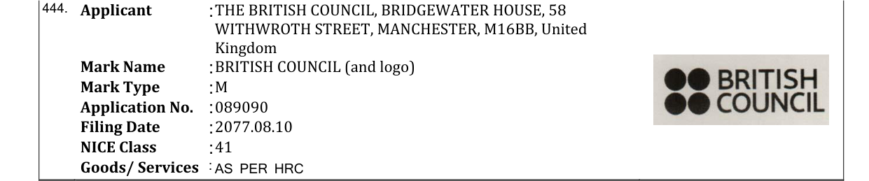 Original bulletin entry for BRITISH COUNCIL (and logo)