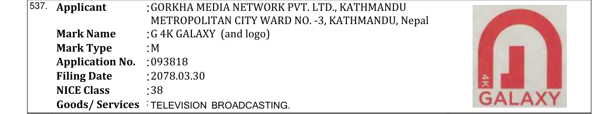Original bulletin entry for G 4K GALAXY (and logo)