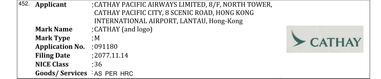 Original bulletin entry for CATHAY (and logo)