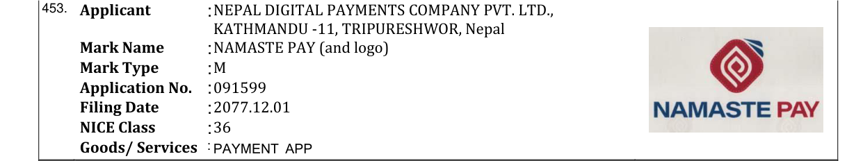 Original bulletin entry for NAMASTE PAY (and logo)