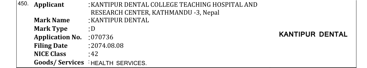 Original bulletin entry for KANTIPUR DENTAL