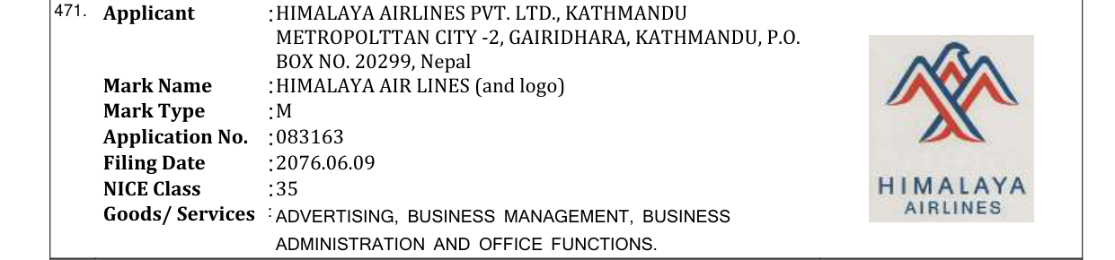 Original bulletin entry for HIMALAYA AIR LINES (and logo)