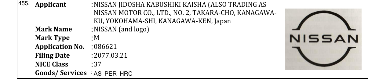 Original bulletin entry for NISSAN (and logo)