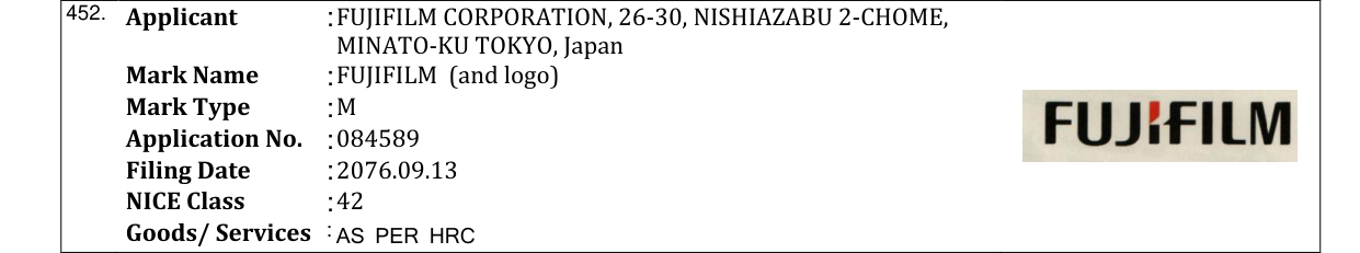 Original bulletin entry for FUJIFILM (and logo)