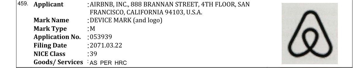 Original bulletin entry for DEVICE MARK (and logo)