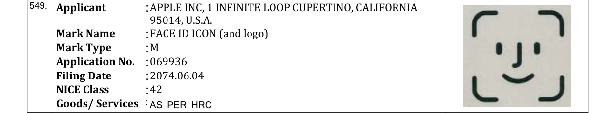 Original bulletin entry for FACE ID ICON (and logo)