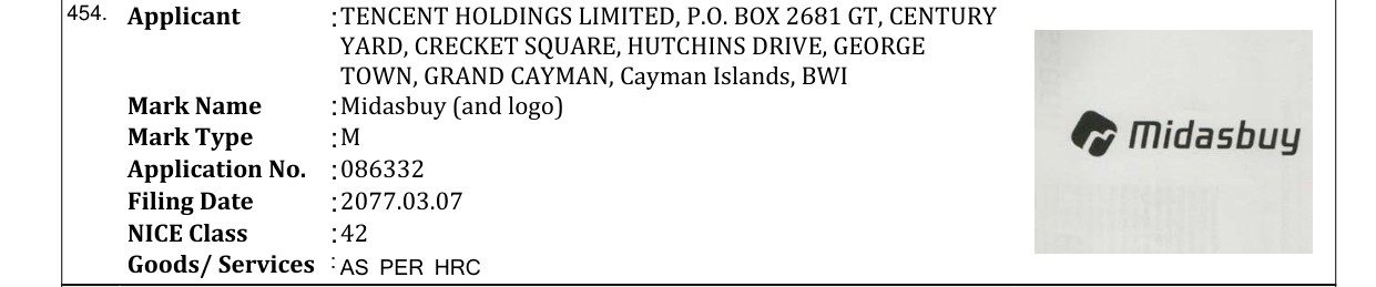 Original bulletin entry for Midasbuy (and logo)