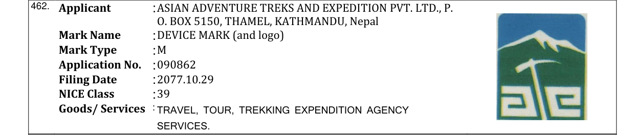 Original bulletin entry for DEVICE MARK (and logo)