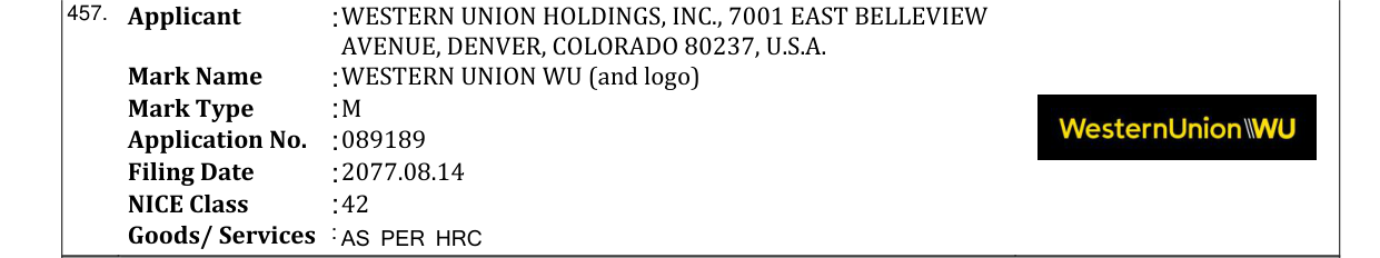 Original bulletin entry for WESTERN UNION WU (and logo)