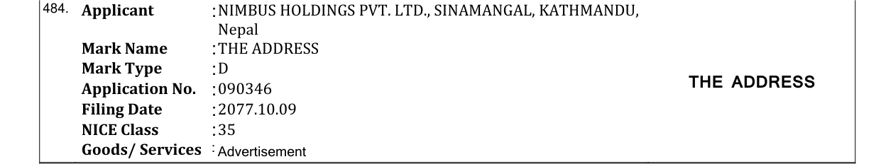 Original bulletin entry for THE ADDRESS