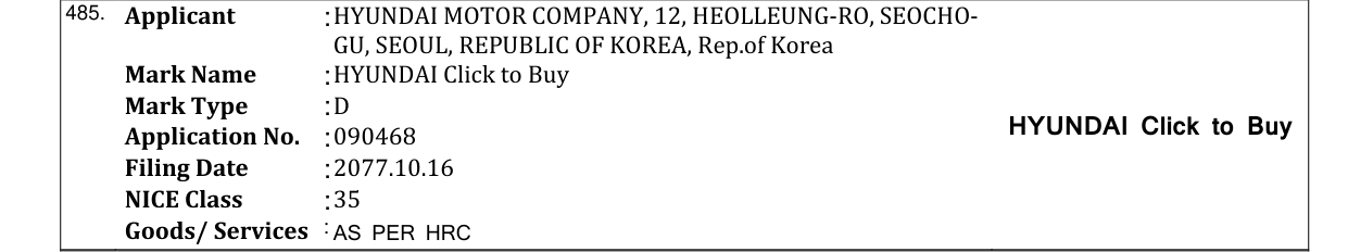 Original bulletin entry for HYUNDAI Click to Buy
