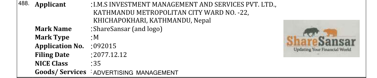 Original bulletin entry for ShareSansar (and logo)