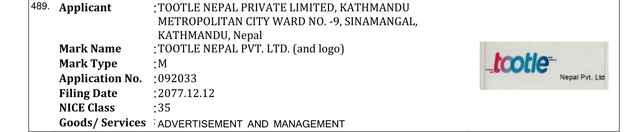 Original bulletin entry for TOOTLE NEPAL PVT. LTD. (and logo)