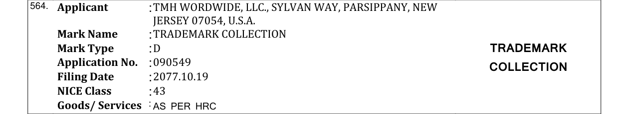 Original bulletin entry for TRADEMARK COLLECTION
