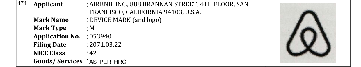 Original bulletin entry for DEVICE MARK (and logo)