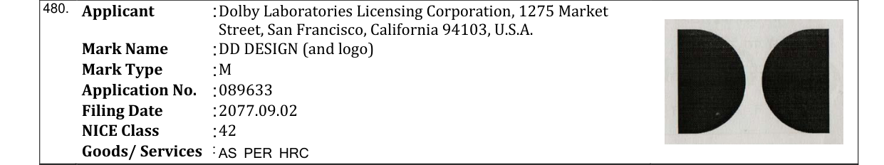 Original bulletin entry for DD DESIGN (and logo)
