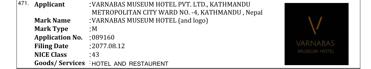 Original bulletin entry for VARNABAS MUSEUM HOTEL (and logo)