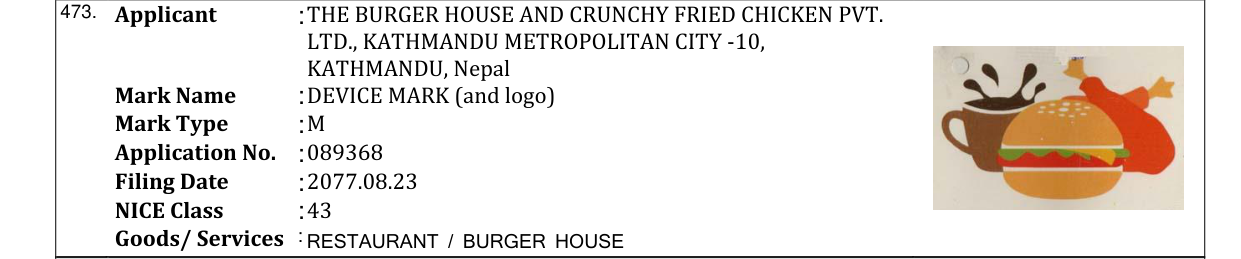 Original bulletin entry for DEVICE MARK (and logo)