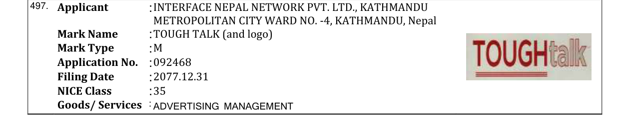 Original bulletin entry for TOUGH TALK (and logo)