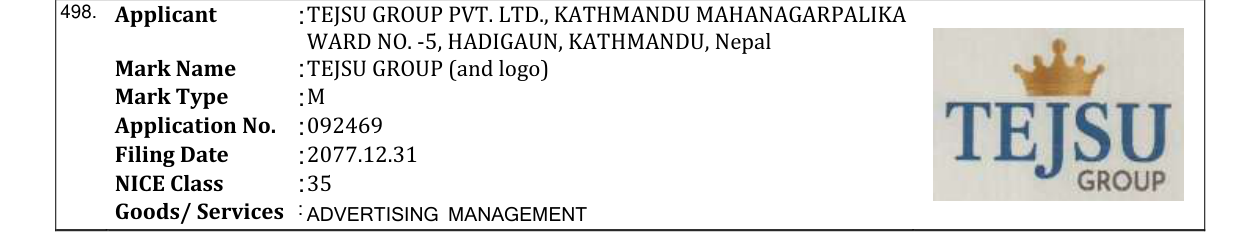 Original bulletin entry for TEJSU GROUP (and logo)