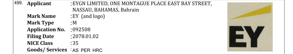 Original bulletin entry for EY (and logo)
