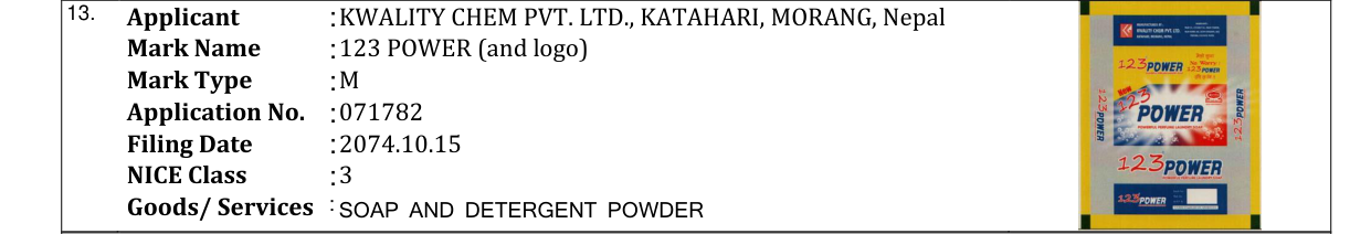 Original bulletin entry for 123 POWER (and logo)