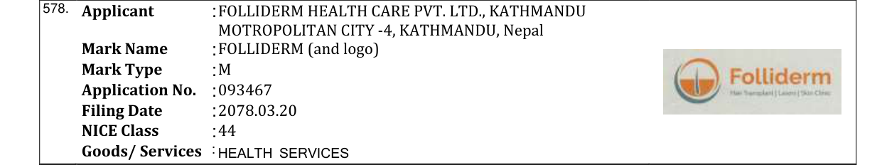 Original bulletin entry for FOLLIDERM (and logo)