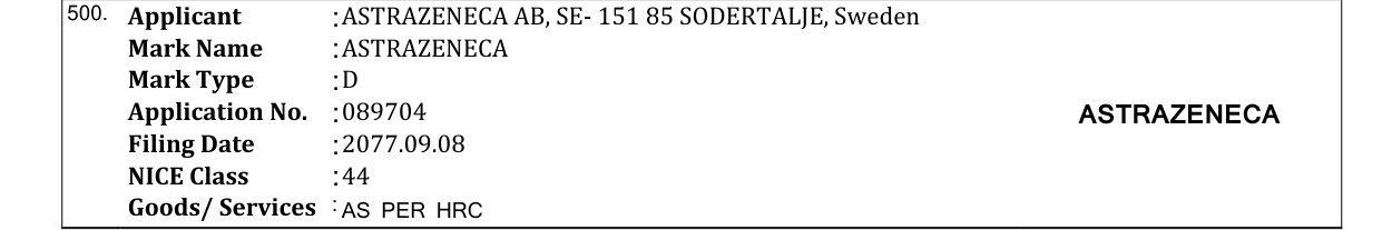 Original bulletin entry for ASTRAZENECA