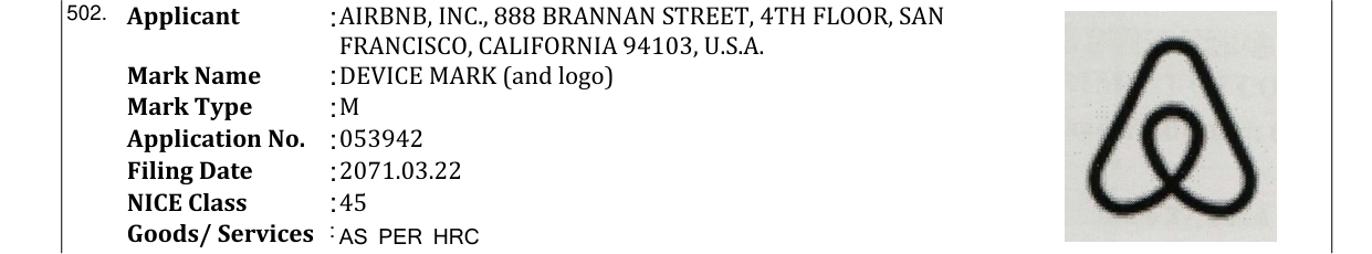 Original bulletin entry for DEVICE MARK (and logo)