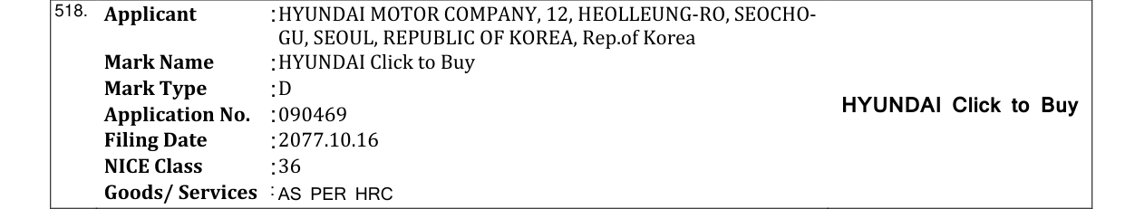 Original bulletin entry for HYUNDAI Click to Buy