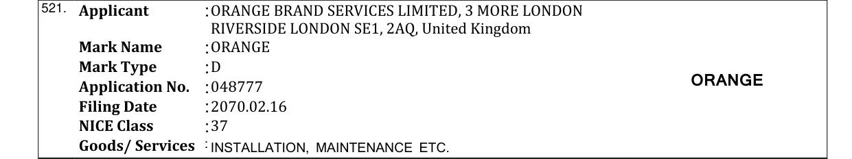 Original bulletin entry for ORANGE