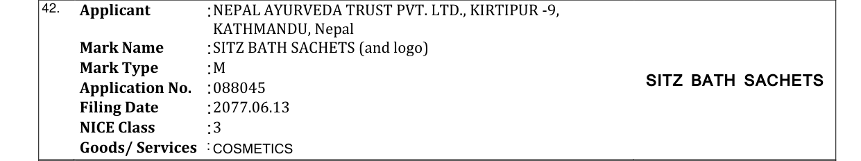 Original bulletin entry for SITZ BATH SACHETS (and logo)